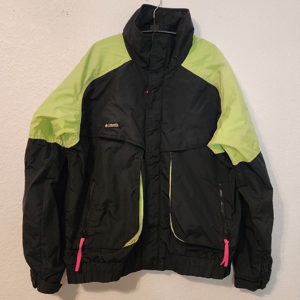 Vintage 90s Columbia Powder Keg Black/Neon Green/Hot Pink‎ Shell, Size L